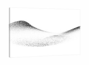 Grain dot wave background. Halftone mountain landscape. Abstract black and white dotted silhouette of hill range on white with soft gradient effect and stippling texture. Vector illustration.