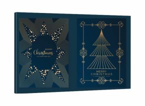 Vintage luxury gold christmas frame card set on dark teal background for invitation and commercial design