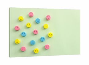 Concept image of satisfaction level. wooden cubes with happy emotions