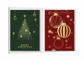 Elegant Christmas card vector pack with gold ornaments, Christmas trees and holiday greetings, suitable for greeting cards, invitations, posters and luxury packaging
