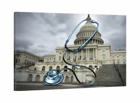 US Government Healthcare and United States medical health care policy and debate on health insurance and affordable care act as medicare and medicaid funding issues.