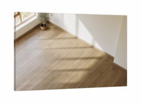 Top view of modern minimal interior living room with white wall and wooden floor .3d rendering