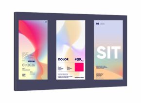 A collection of five modern, abstract posters featuring vibrant gradients and bold typography. Each design showcases a unique blend of colors and text, creating a visually striking and contemporary