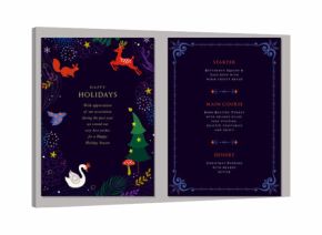 Christmas vector templates. Winter Holiday cards with decorative Christmas Tree, dove, stars, snowflakes, birds, reindeer, rabbits and ornate frames with copy space and greetings.