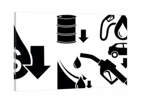 Oil price decline fuel pump drop gasoline barrel cost reduction vector illustration