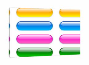 Multicolored buttons isolated, shiny glass navigation panel for website.