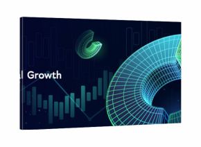 Business Data Analysis. Financial Growth Chart With Futuristic 3D Analytics Pie Chart And Digital Data Grid. Financial Graphs, Marketing, Stock Market Vector Illustration.