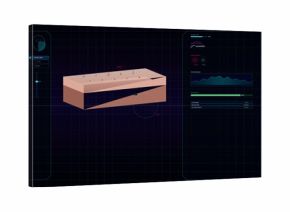 Futuristic skin analysis interface showing dermal layers and health metrics like hydration, elasticity, and UV exposure levels