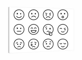 Facial Expression Icons. Facial expressions. Line icon set of facial expressions: happy face, sad face, angry face, surprised face, neutral face, laughing