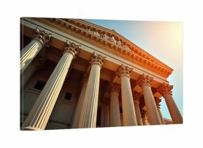 Government building with pillars central bank, financial authority. Neoclassical architecture represents law economy policy. Concept for digital currency CBDC regulation global finance, future of