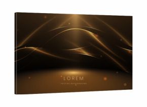 Scene glowing gold wave lines on dark  background with lighting effect glitter and sparkle. Luxury design style.
