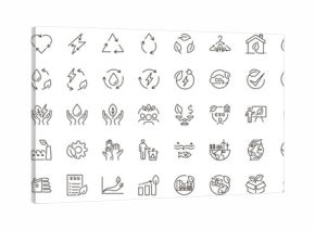 Environmental responsibility icon set. Sustainability, eco-friendly, green energy, recycling, carbon footprint, renewable resources, conservation icons. Thin line editable stroke vector illustrations