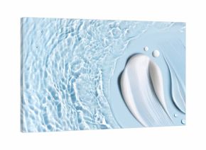 cosmetic cream smears, smooth and shiny texture, water texture ripple wave clean transparent water drops abstract blue background