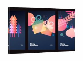 Merry Christmas and Happy New Year greeting cards. Vector illustrations for holiday greeting card, poster, cover, website and social media banner, marketing.