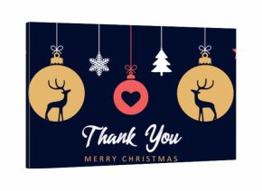 thank you christmas greeting card with decorative christmas balls vector illustration