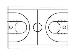 Simple basketball court outline diagram with clear markings and clean line structure, ideal for coaching sheets, strategy planning, sports graphics, and educational materials.