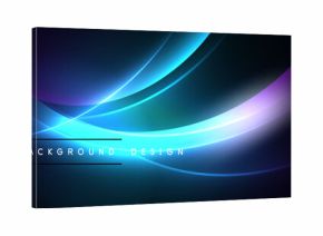 Abstract dark background features flowing blue, purple light curves. Text reads background design below central glow. Minimalist, modern aesthetic.