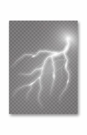 Realistic vector lightning  on checkered background. Bright, electric lightning.