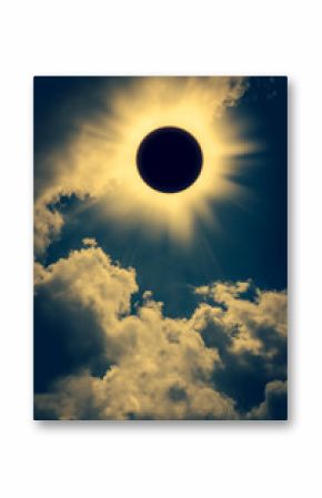 Natural phenomenon. Solar eclipse space with cloud on gold sky background