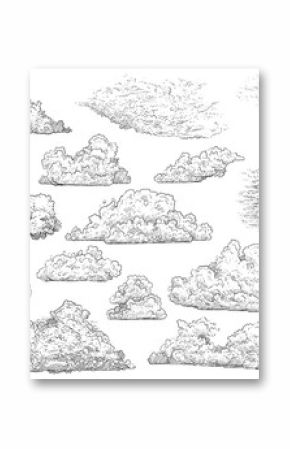 Cloud illustration, drawing, engraving, ink, line art, vector