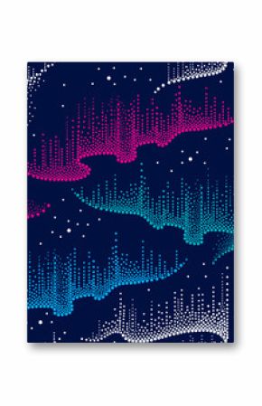 Vector seamless pattern with dotted swirls of color northern or polar light in blue, pink and white on the dark background. Aurora borealis lights in dotwork style for space and galaxy design. 