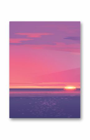 Vector sea landscape with lighting lighthouse at sunset or sun rise. Design template in trendy style navigational and travel concept. Biblical Beacon.