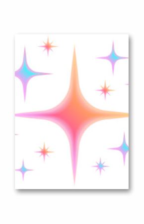 Cluster of glowing abstract star shapes is floating on transparent canvas, with flat gradient fills