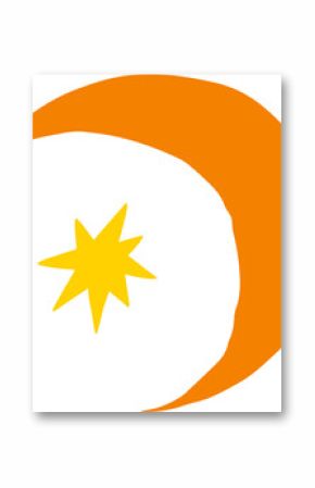 Minimalist flat design featuring orange crescent pairing with yellow star on transparent background
