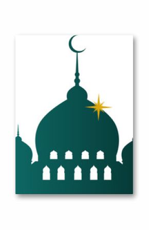 Stylized mosque outline is showing gradient with transparent backdrop, crescent dome and gold star