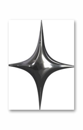 Abstract polished chrome star shape floating on transparent background, showing glossy gradients