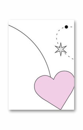 Flat design heart is floating on transparent background, showing stylized star, orbiting circles