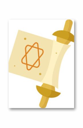 Flat vector parchment scroll featuring golden rods and orange star symbol on transparent background