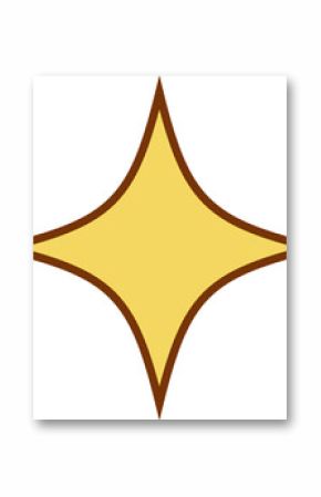 Flat design sparkle star icon is floating on transparent backdrop with yellow fill and brown border