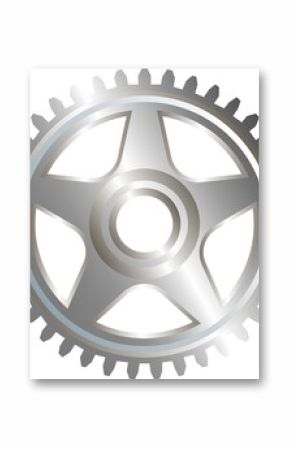 Metallic gear is showing toothed rim and five-spoke star hub in 3D render on transparent background