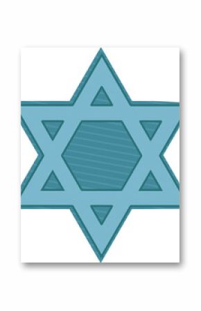 Flat design hexagram star is shining on transparent canvas showing diagonal stripe light blue fill