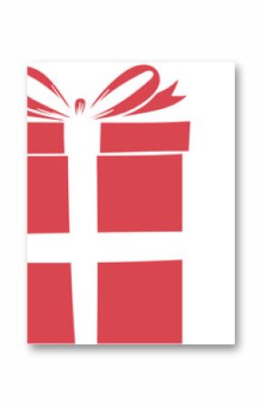 Flat red gift box illustration is showing white bow and star sparkles on transparent background