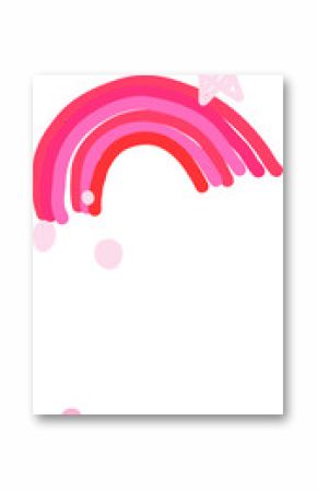 Rainbow doodle is hovering on transparent background with four arcs, sketchy star and pink droplets