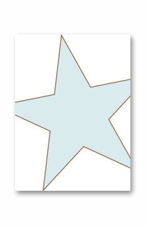 Pale blue five-pointed star is floating on transparent background, with thin brown outline