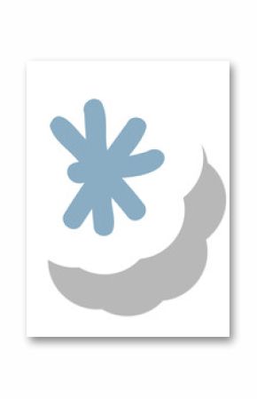Flat scalloped circle is showing blue 8-armed star with black drop shadow on transparent background