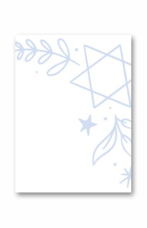 Line-art motif is appearing on transparent background, featuring star outline, leaf sprigs, dots
