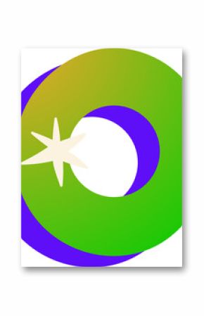 Abstract shapes are floating on transparent bg, showing green torus purple crescent and cream star