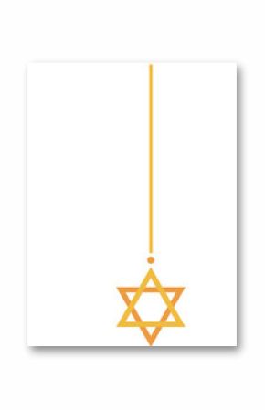 Golden Star of David on cords are hanging in flat design with transparent background, copy space