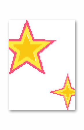 Two pixel-art star shapes are floating on transparent background, showing yellow pink glow effect