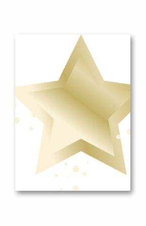 Gradient gold star is glowing on transparent background, small gold particles are drifting around