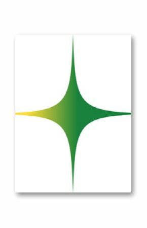 Displaying symmetrical abstract star with yellow-to-green gradient arms on transparent background