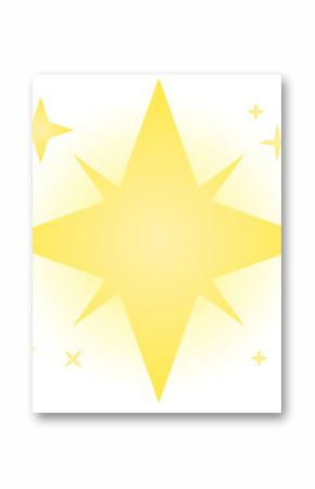 Showing glowing gold circle featuring eight-pointed star with five sparkles on transparent backdrop