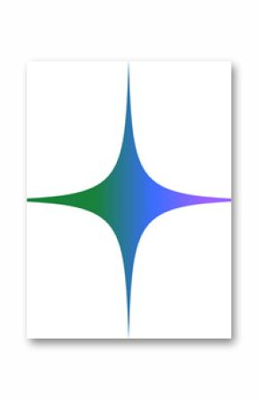 Displaying flat design four-point star on transparent background with green-blue-purple gradient