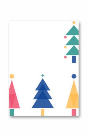 On transparent canvas displaying stylized holiday tree icons with colored ornaments, star toppers