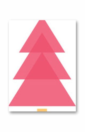 Flat evergreen tree is showing pink triangles, blue star and yellow trunk on transparent background