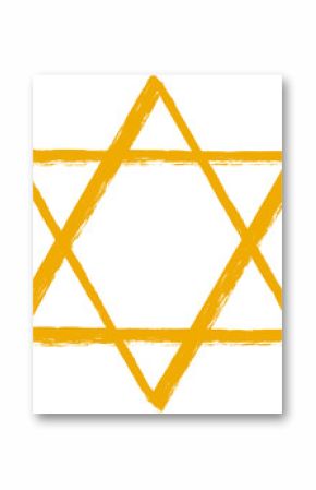Stylized golden Star of David is appearing as vector on transparent field with rough brush edges
